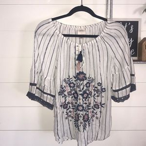 Off Shoulder Flare sleeves embroidered Top-XS